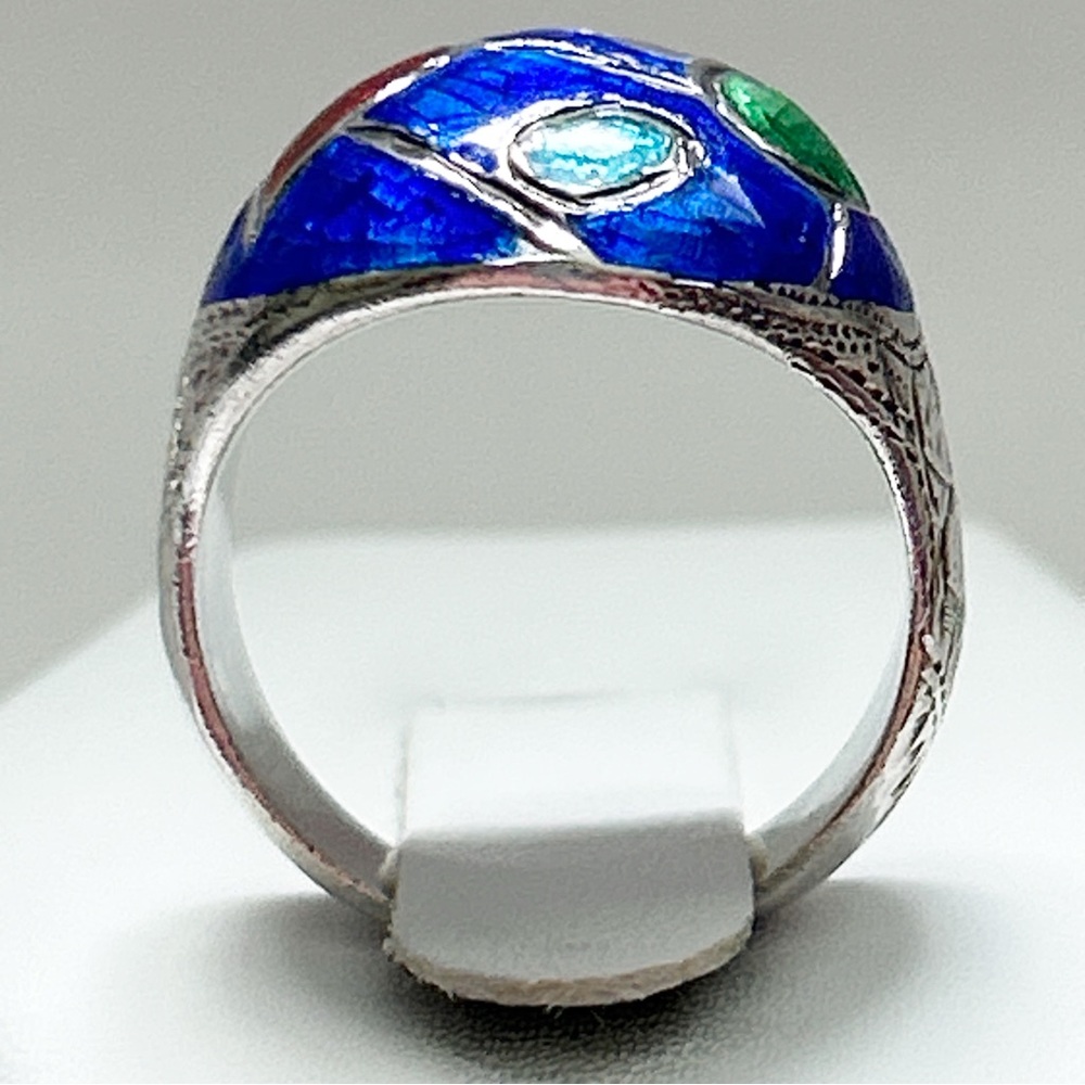Vintage Siam Colorful Enamel Sterling Silver Ring - Picture 5 of 11